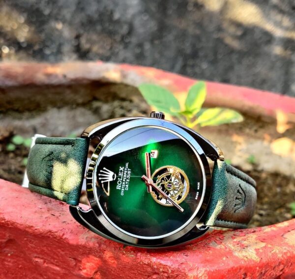 1st Copy Men's Rolex Leather Oval Moon Watch - Chrono Working