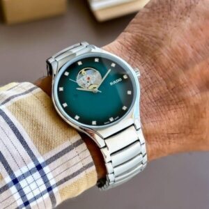 First Copy Rado Men's Silver & Green True Secret Diamonds Watch