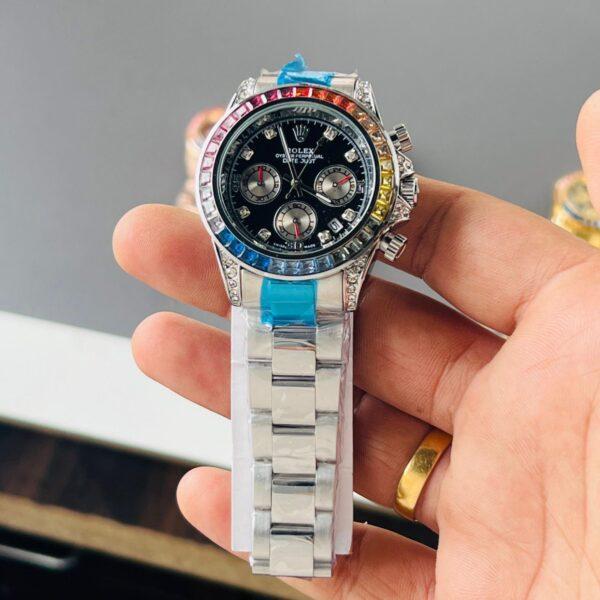 First Copy Rolex Rainbow Daytona Silver Watch for Men (2) First Copy Rolex Rainbow Daytona Silver Watch for Men