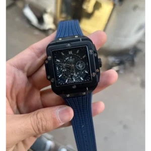 Trendy Hublot Big Bang Square Blue Silicon Strap Watch For Men (SHH04783)